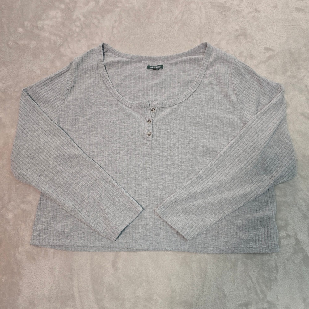Wild Fable Heather Gray Ribbed Long Sleeve Crop Top Plus Size 3X Crew Neck